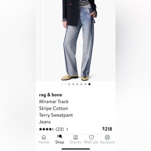 rag & bone Women’s  Miramar Track Stripe Cotton Terry Sweatpant Jeans Blue Jeans